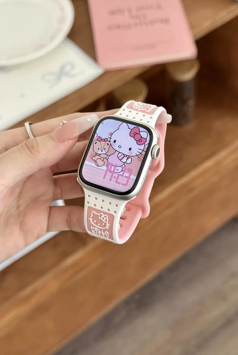 Correas Hello Kitty para smartwatch blanco co rosado de 38/41 y 42/49mm