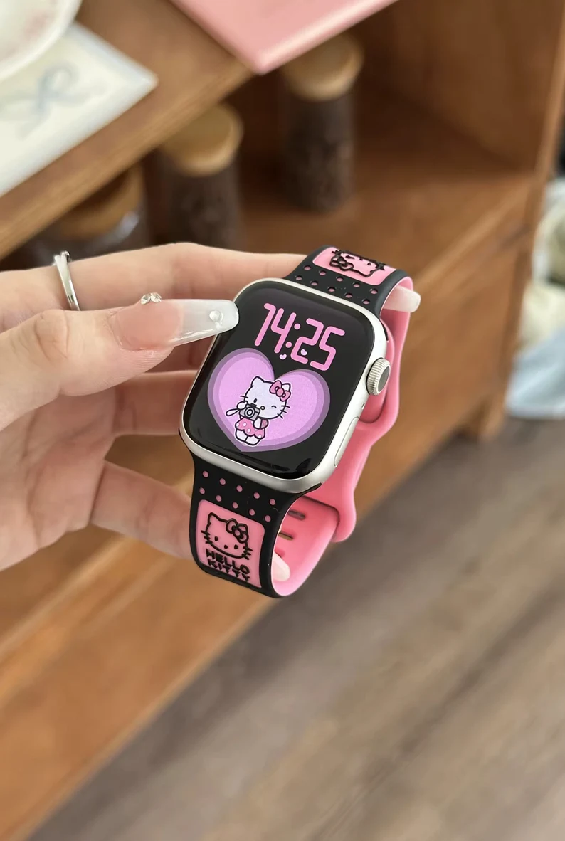 Correas Hello Kitty para smartwatch rosado con negro de 38/41 y 42/49mm