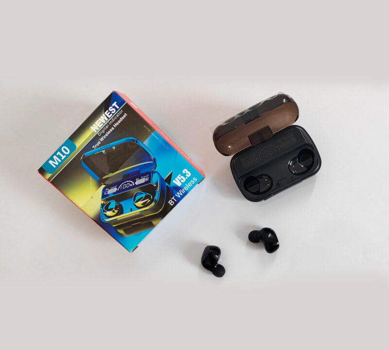 Auriculares inalambricos M10 color negro con Power Bank, bluetooth 5.3, compatible con android/IOS para escuchar musica y llamadas, resistente al agua