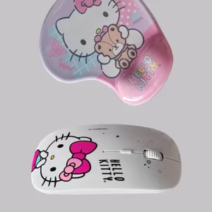 Pack mouse inalámbrico + mouse pad ergonómico hello kitty blanco para niñas, mujeres, ideal para lapto y computadoras